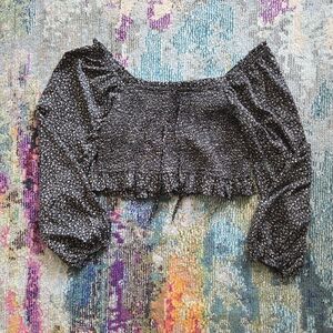 You + All Cropped Ruched Floral Ruffle Top With Off-Shoulder Balloon Sleeves